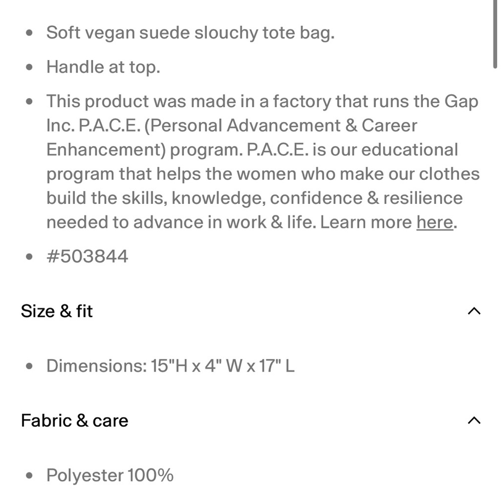 GAP Vegan Suede Slouchy Tote Bag – NWT - Picture 3 of 7